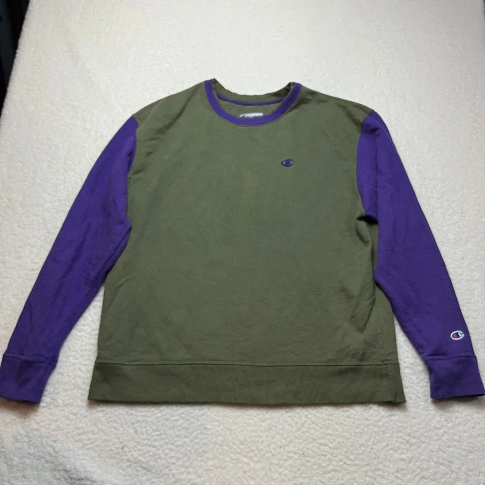 Champion Sweatshirt Mens‎ XL Green Purple AW966H Colorblock Crewneck Pullover